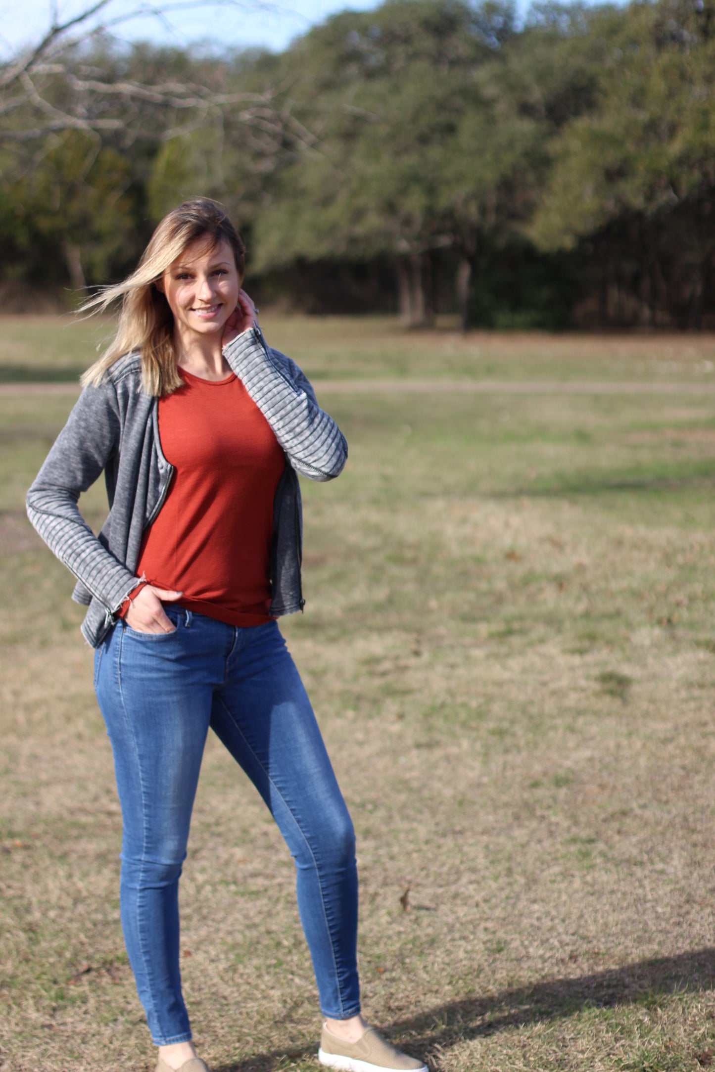 Merino Wool Women's Long Sleeve Top | Crew Neck Shirt | Rust Ochre