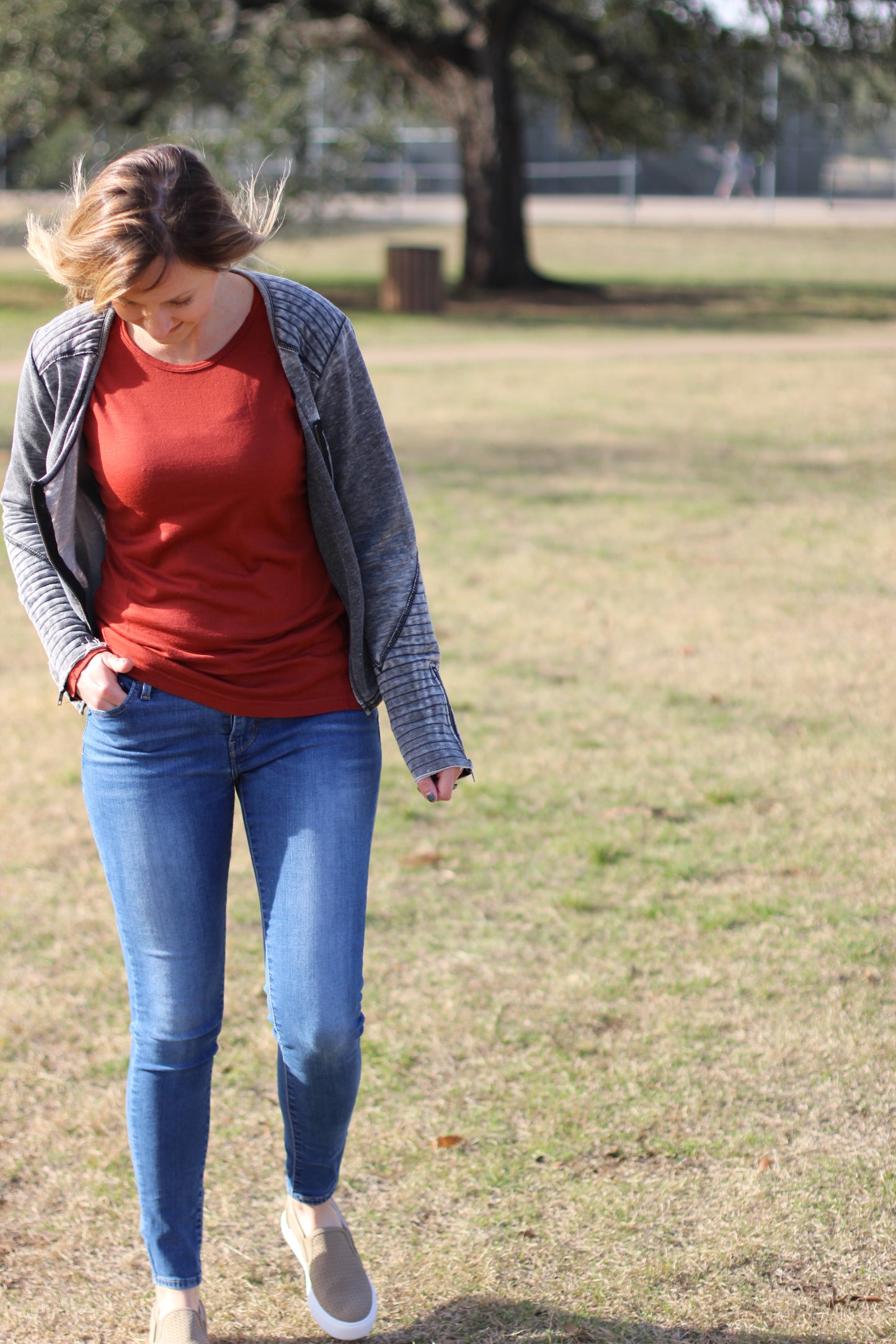Merino Wool Women's Long Sleeve Top | Crew Neck Shirt | Rust Ochre