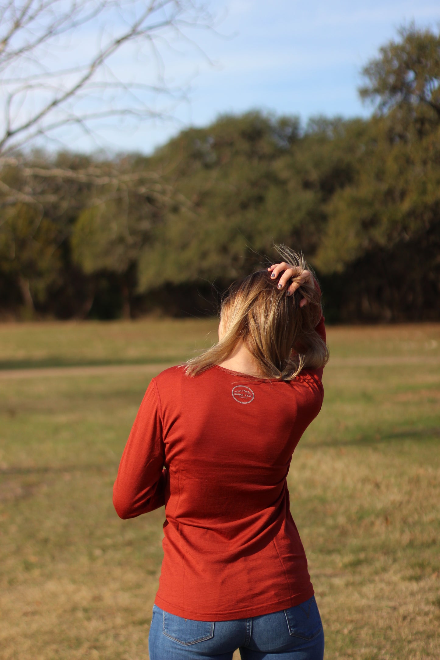 Merino Wool Women's Long Sleeve Top | Crew Neck Shirt | Rust Ochre