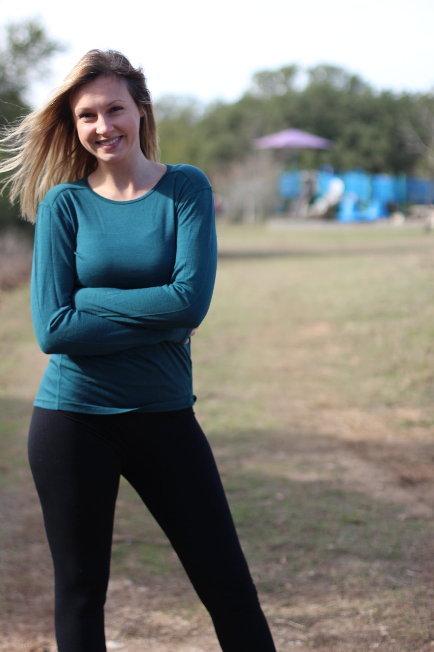 Merino Wool Women's Long Sleeve Top | Crew Neck Shirt | Atlantic Teal