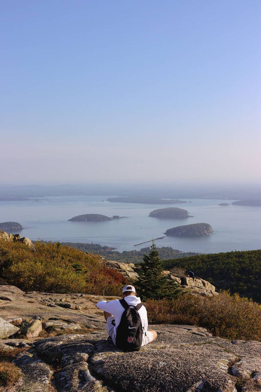 View over Frenchman Bay from the hills above Bar Harbor, Maine.
