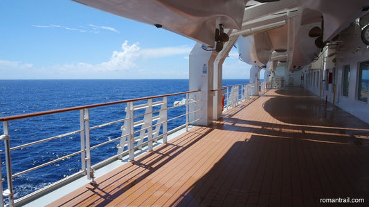 Cruise ship promenade deck overlooking the open ocean