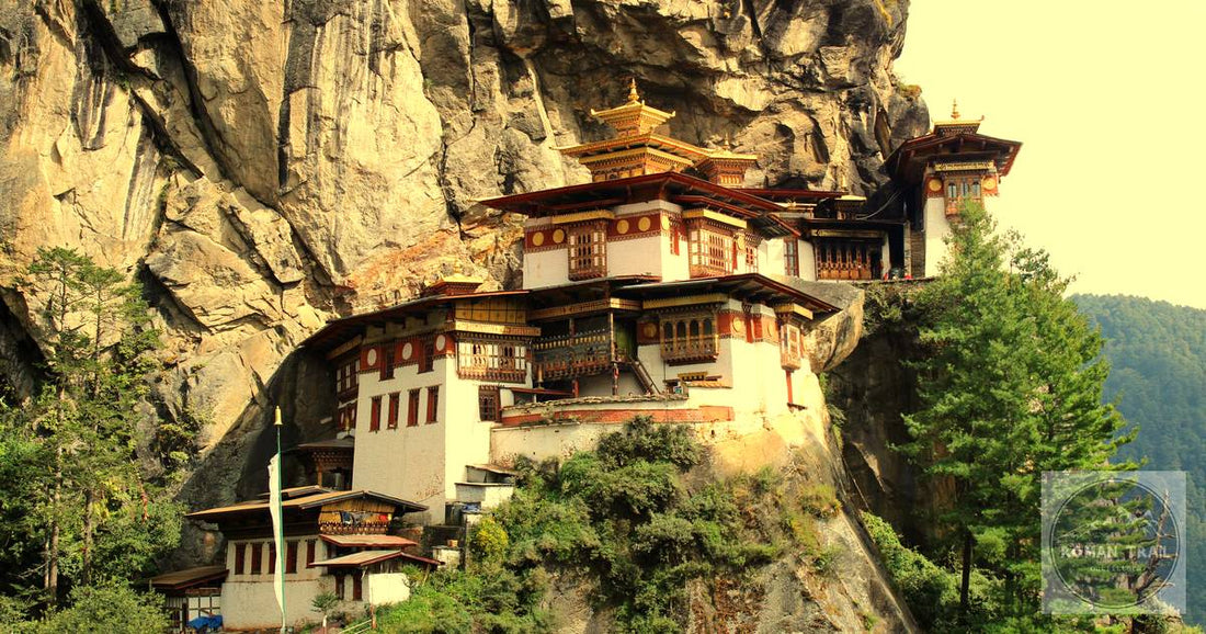 Tiger's Nest monastery Paro Taktsang clinging to the cliff face in Bhutan at golden hour