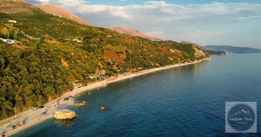Albanian Riviera turquoise coastline at golden hour