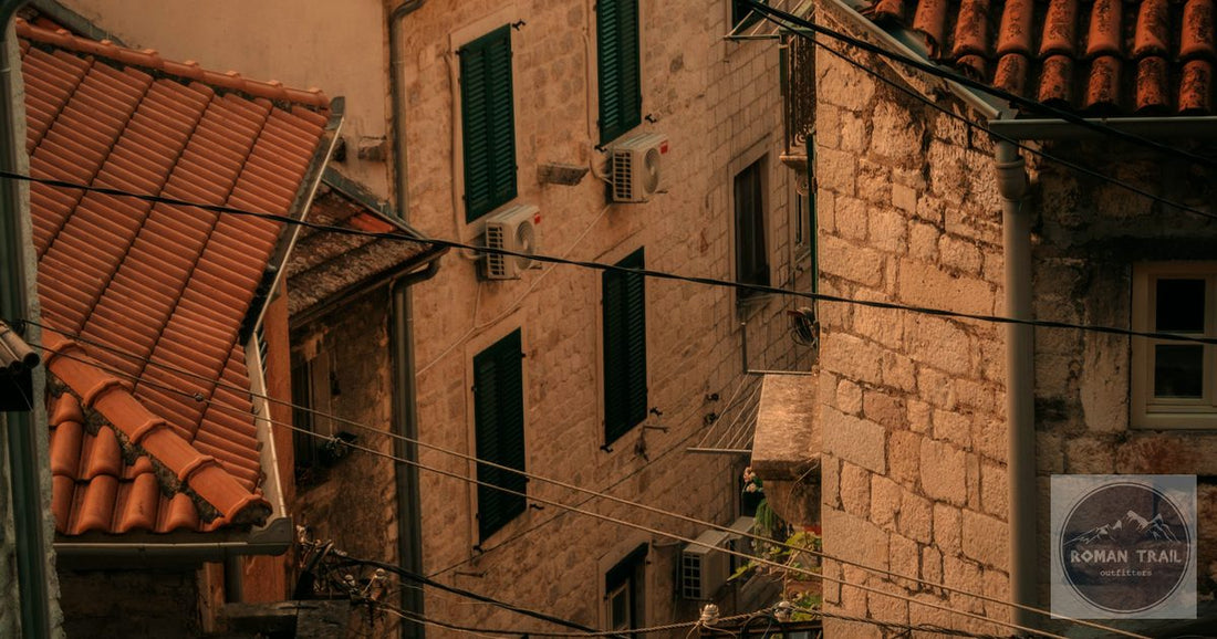 Kotor old town stone rooftops at golden hour in Montenegro