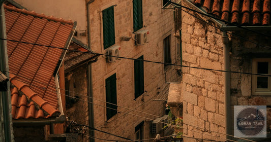 Kotor old town stone rooftops at golden hour in Montenegro