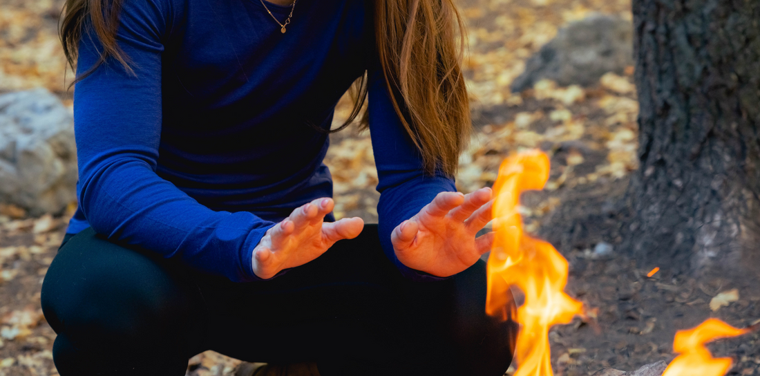 camping and hiking in Utah winter with merino wool base layer from roman trail 