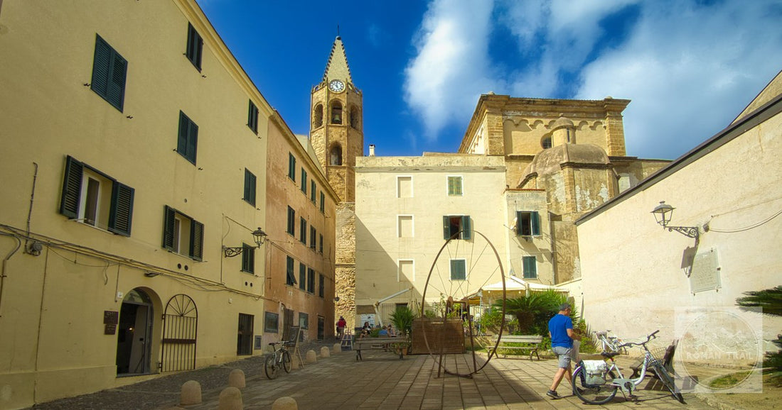 The old town square and clock tower at Alghero, Sardinia