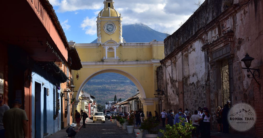 The Santa Catalina Arch on a busy street in Antigua Guatemala