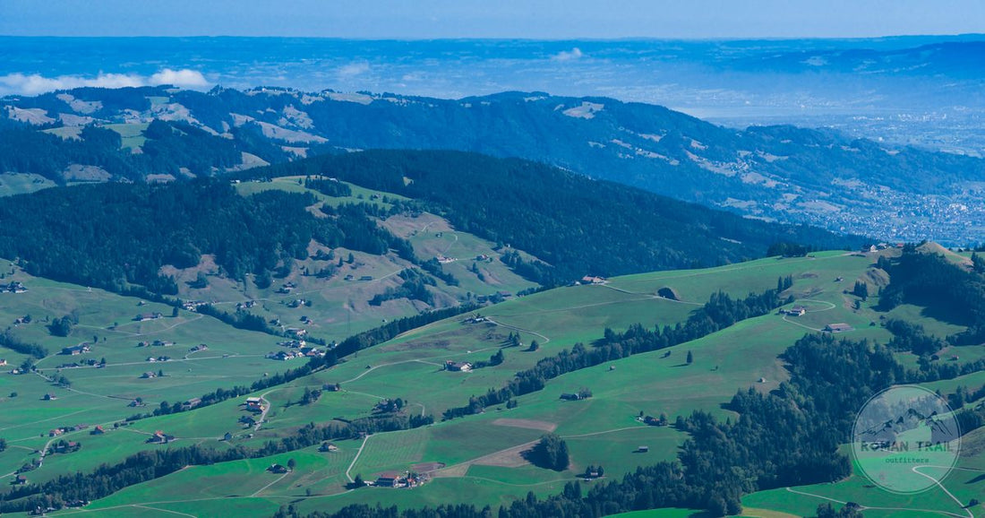 Panoramic green hills and valleys at Appenzell, Switzerland