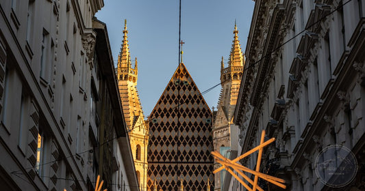 St. Stephen's Cathedral spires at golden hour in Vienna, Austria