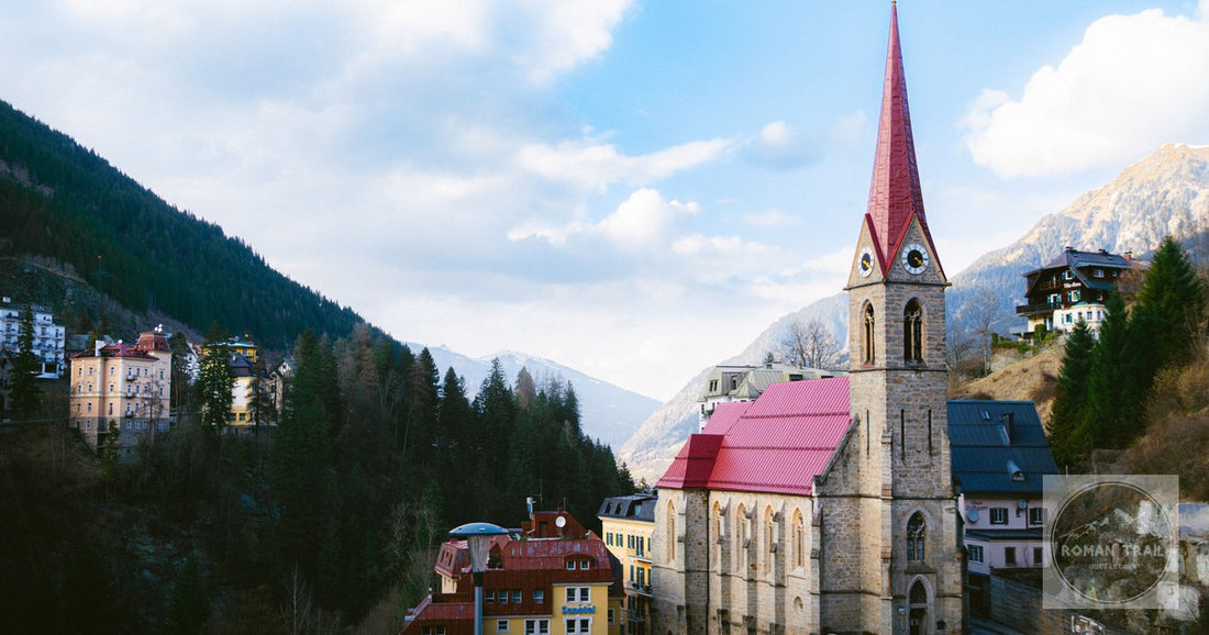 The church and the terraced buildings of Bad Gastein, Austria