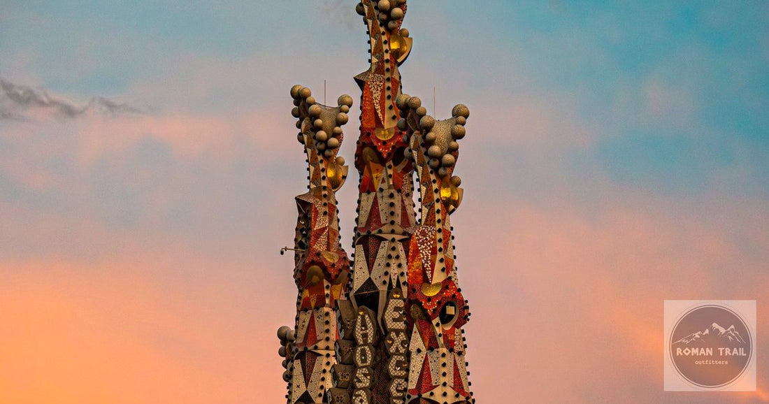 Sagrada Familia spires at golden hour sunset, Barcelona packing list for women by Roman Trail Outfitters