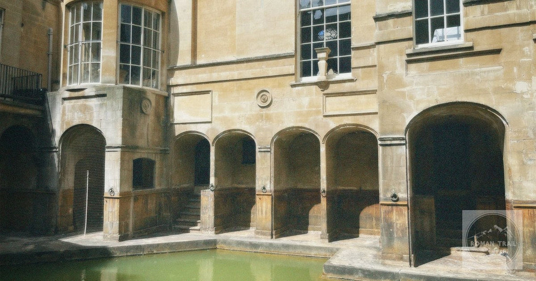 The Roman Baths and their surrounding stonework in Bath, England