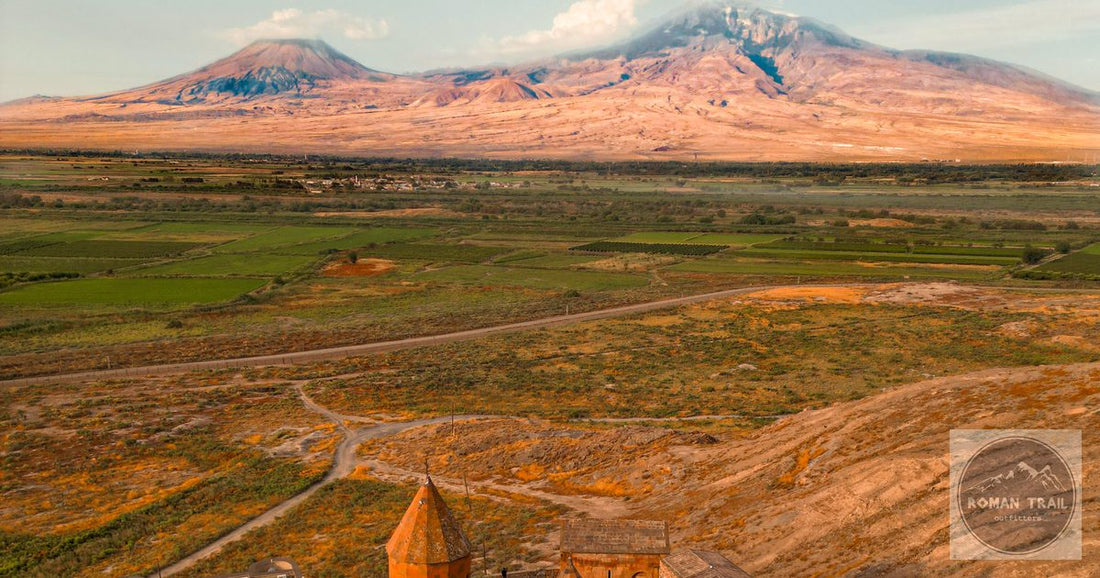 Mount Ararat and Khor Virap monastery at golden hour in Armenia