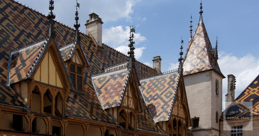 The glazed polychrome roof of the Hospices de Beaune, France