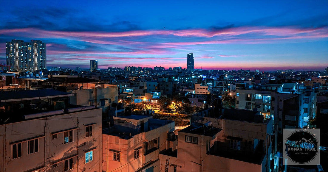 The Bengaluru skyline lit at dusk, Karnataka, India