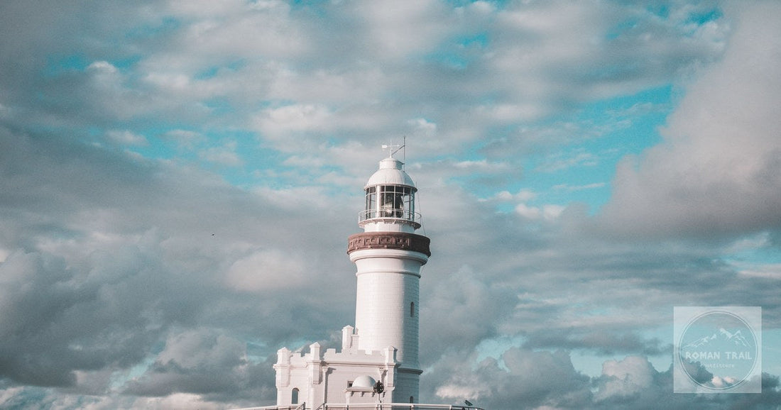 Cape Byron Lighthouse under dramatic cloud at Byron Bay, New South Wales