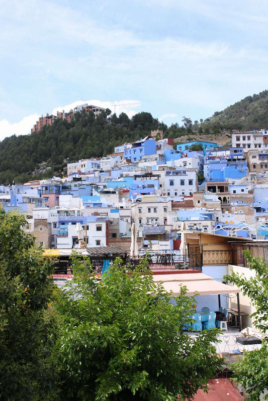 Blue-painted hillside buildings of Chefchaouen, Morocco