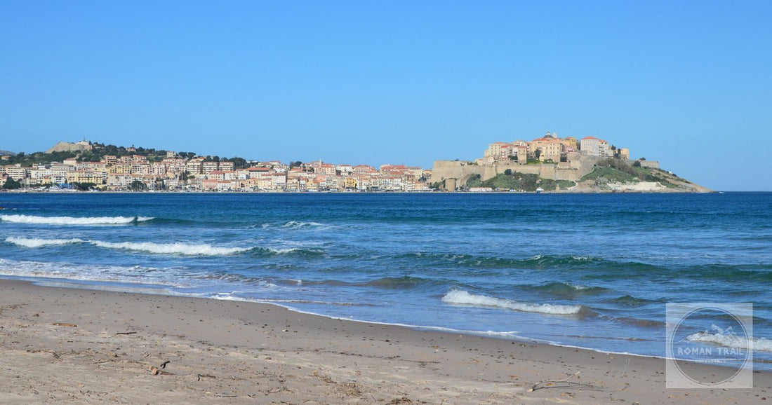 The citadel of Calvi above the beach and clear water in Corsica