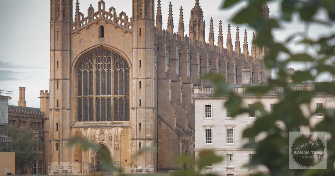 King's College Chapel seen through trees in Cambridge, England