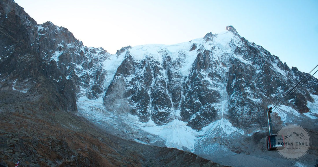 The snow-capped Mont Blanc massif above Chamonix, France