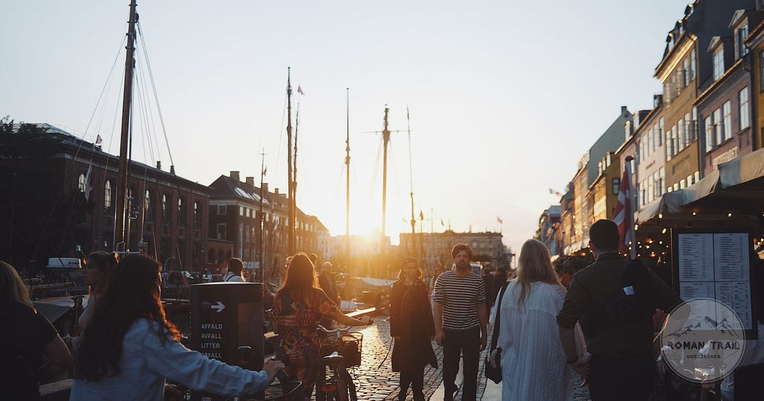 Nyhavn canal in Copenhagen at sunset, Copenhagen packing list for women by Roman Trail Outfitters