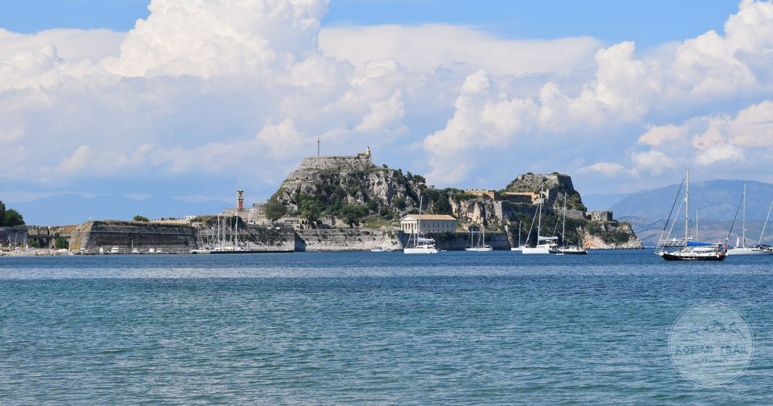 The Old Fortress of Corfu with sailing boats moored below it, Corfu packing list for women by Roman Trail Outfitters