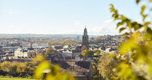 Cork city with the Shandon church tower on a sunny day, Ireland