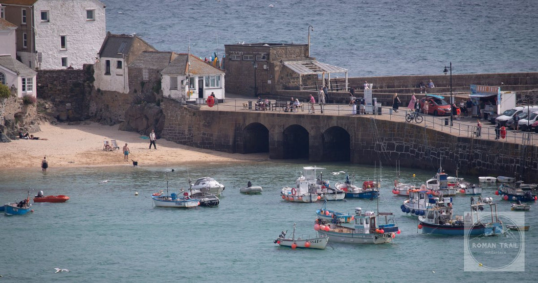 St Ives harbour with boats and seaside buildings in Cornwall