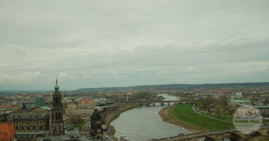 Aerial view of Dresden and the Elbe with its historic skyline, Germany