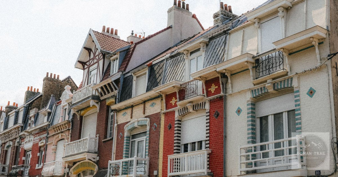 Ornate facades of historic houses at Dunkerque, France