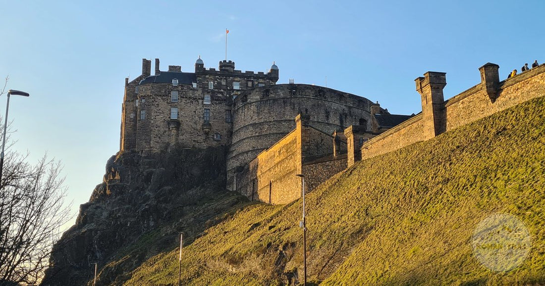 Edinburgh Castle on its volcanic rock above the city, Edinburgh packing list for women by Roman Trail Outfitters