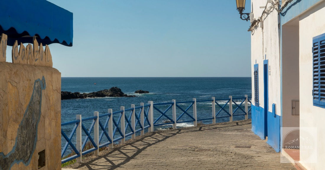 The coastal path and blue railings at El Cotillo, Fuerteventura