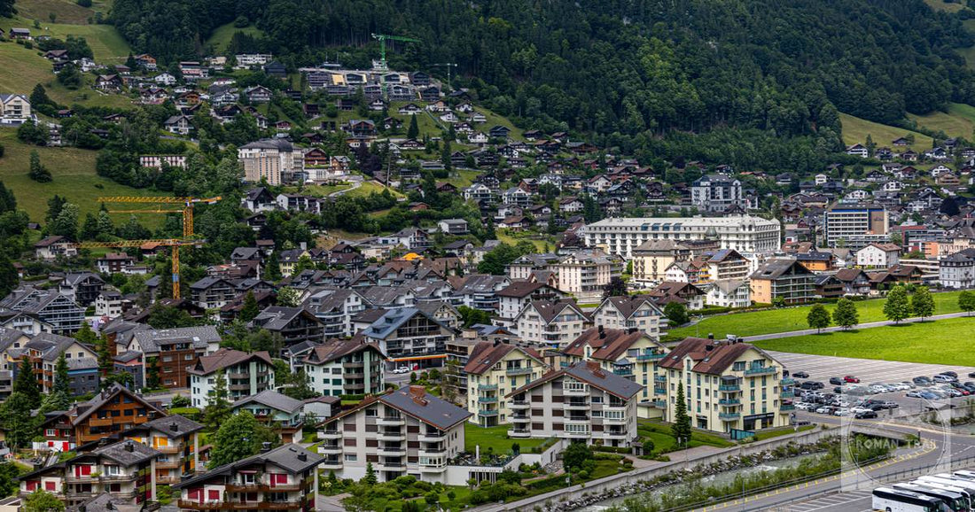 Engelberg and its houses in the valley, Switzerland, from above