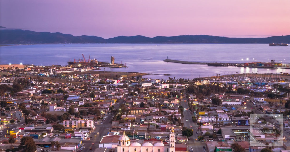 Ensenada and its coastline at sunset, Baja California, Mexico