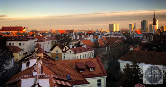 Tallinn medieval old town skyline at golden hour