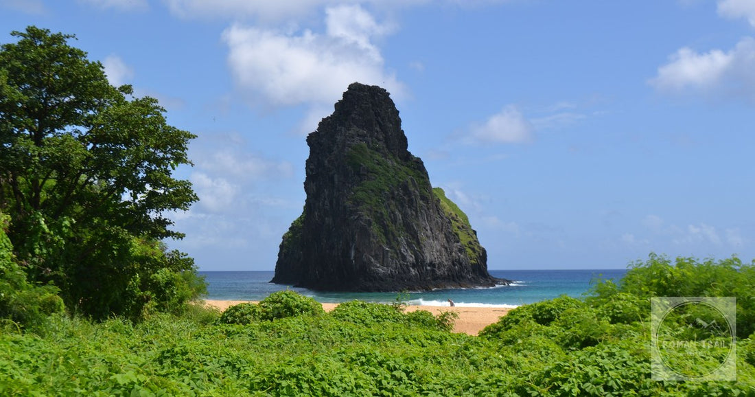 Morro do Pico above the greenery and ocean at Fernando de Noronha, Brazil