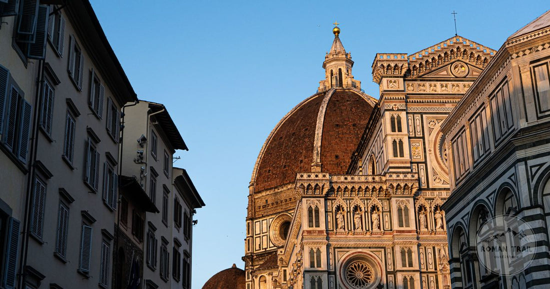 Brunelleschi's dome on Florence Cathedral in golden evening light, Florence packing list for women by Roman Trail Outfitters