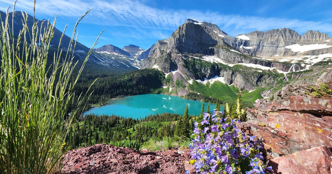 Emerald Lake surrounded by mountains in Glacier National Park, Montana