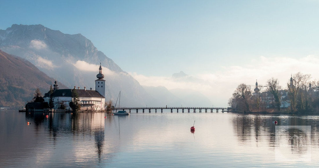 Ort Castle on Lake Traunsee at Gmunden, Austria, in morning mist