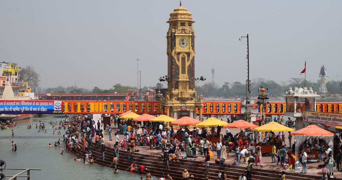 Pilgrims bathing in the Ganges at Haridwar, India
