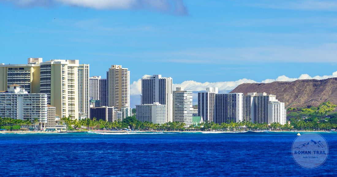 The Honolulu skyline with Diamond Head crater and the ocean beyond
