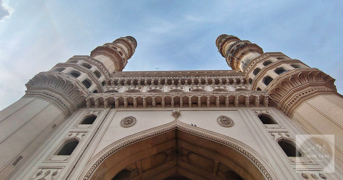 The Charminar seen from below against the sky, Hyderabad, India