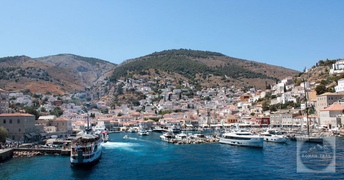 The harbour and hillside houses of Hydra, Greece