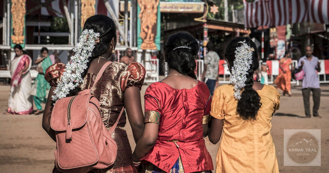 Women in traditional attire at a festive gathering in Jaffna, Sri Lanka