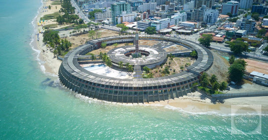 Captivating aerial view of a circular beachside landmark in Joao Pessoa, Brazil.