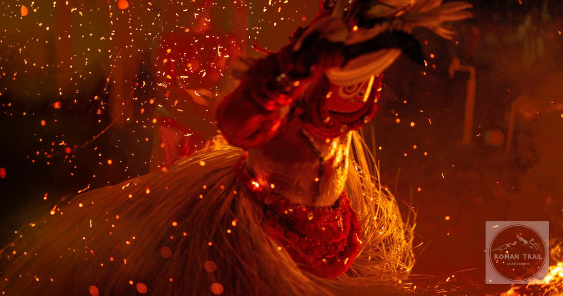 A Theyyam fire dance ritual at night at Kannur, Kerala, India