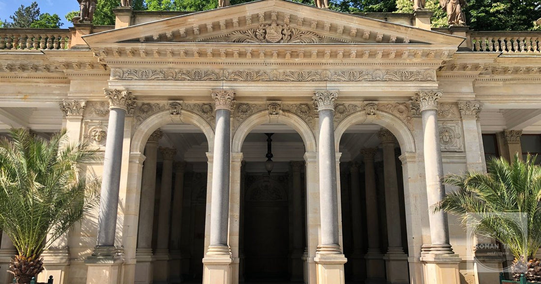 The Mill Colonnade and its statues at Karlovy Vary, Czechia
