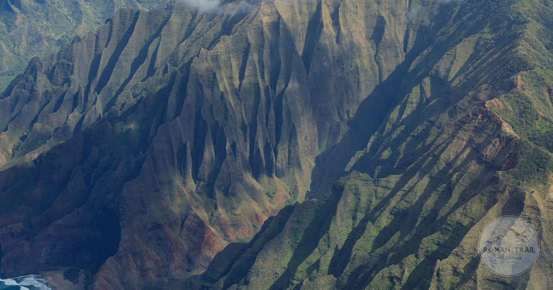 An aerial view of the Na Pali coast on Kauai, Hawaii